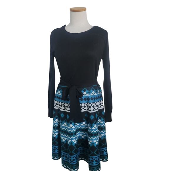 Eliza J Fit & Flare Sweater Dress Coastal Boho Chic Country Western Print LG - Picture 6 of 13